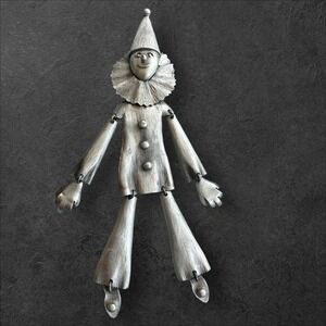 Rare 1970s Large‎ Pewter Vintahe Polcini Lee Menichetti  Clown Articulted 8"